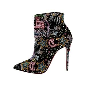 Christian Louboutin So Kate Starlight Crystal Booties 37 Black Suede